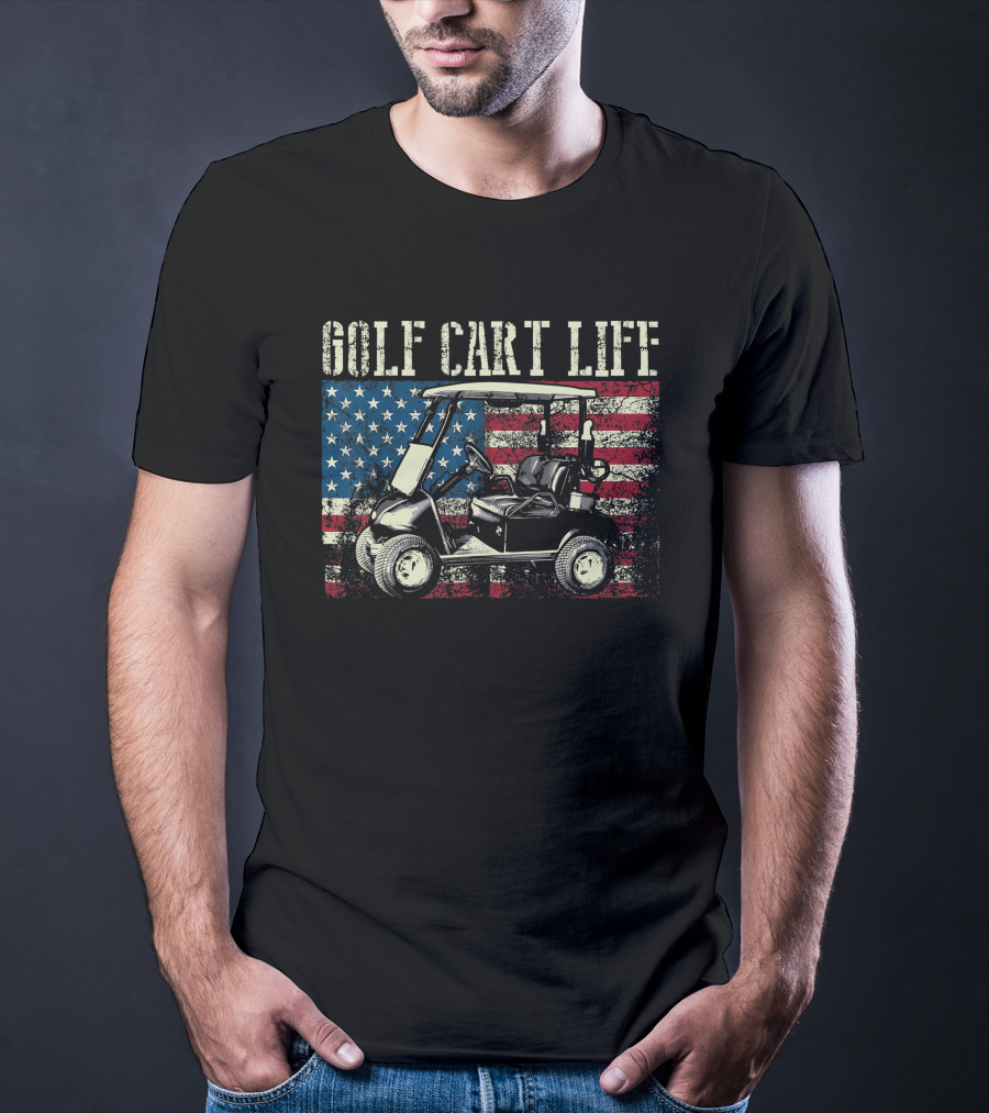 Golf Cart Life Vintage US Flag Funny Golfing T-Shirt