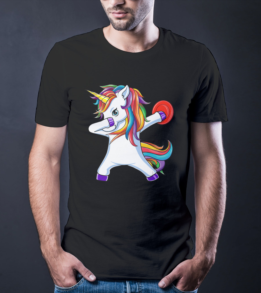 Unicorn Dabbing With Rainbow Mane Playing Disc Golf T-Shirt