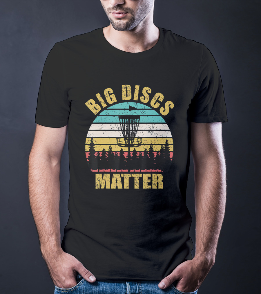 Big Discs Matter Funny Frisbee Golf Retro Sunforest Striped T-Shirt