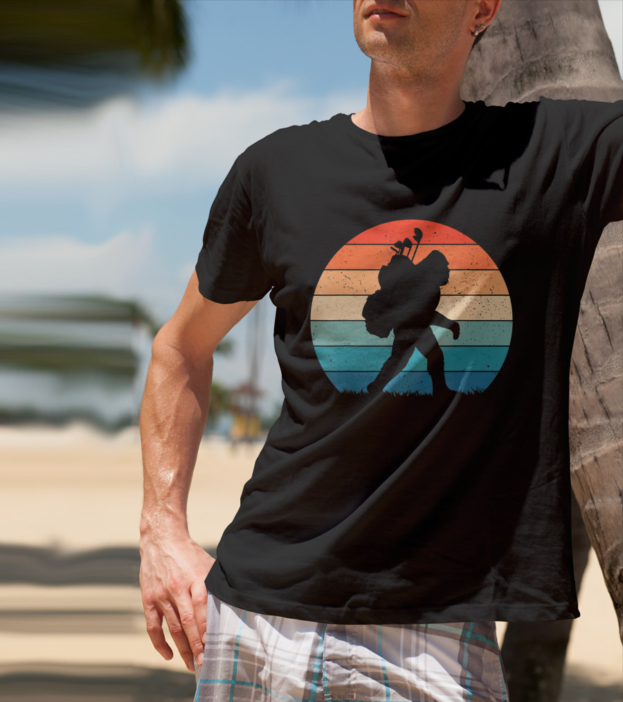Bigfoot Sasquatch Playing Golf Retro Vintage T-Shirt