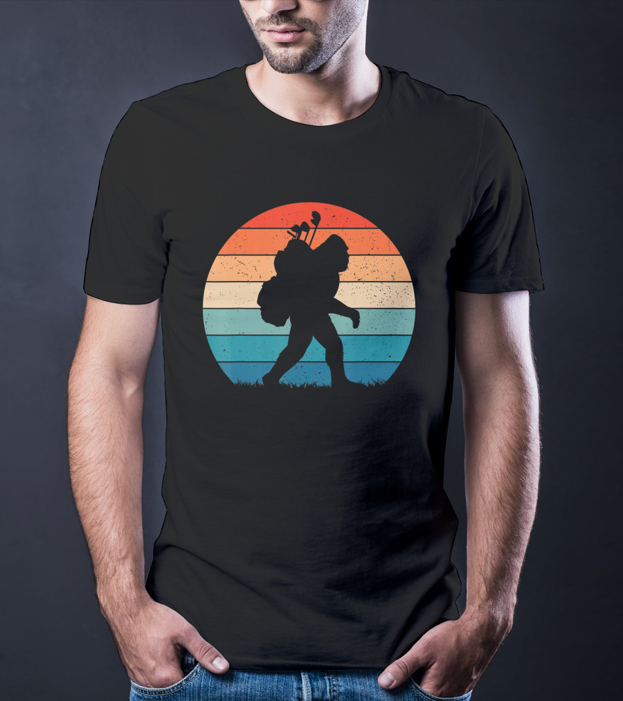 Bigfoot Sasquatch Playing Golf Retro Vintage T-Shirt