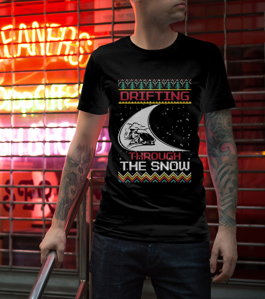 Drifting Through The Snow Racing Car Christmas Trees Snowflakes T-Shirt