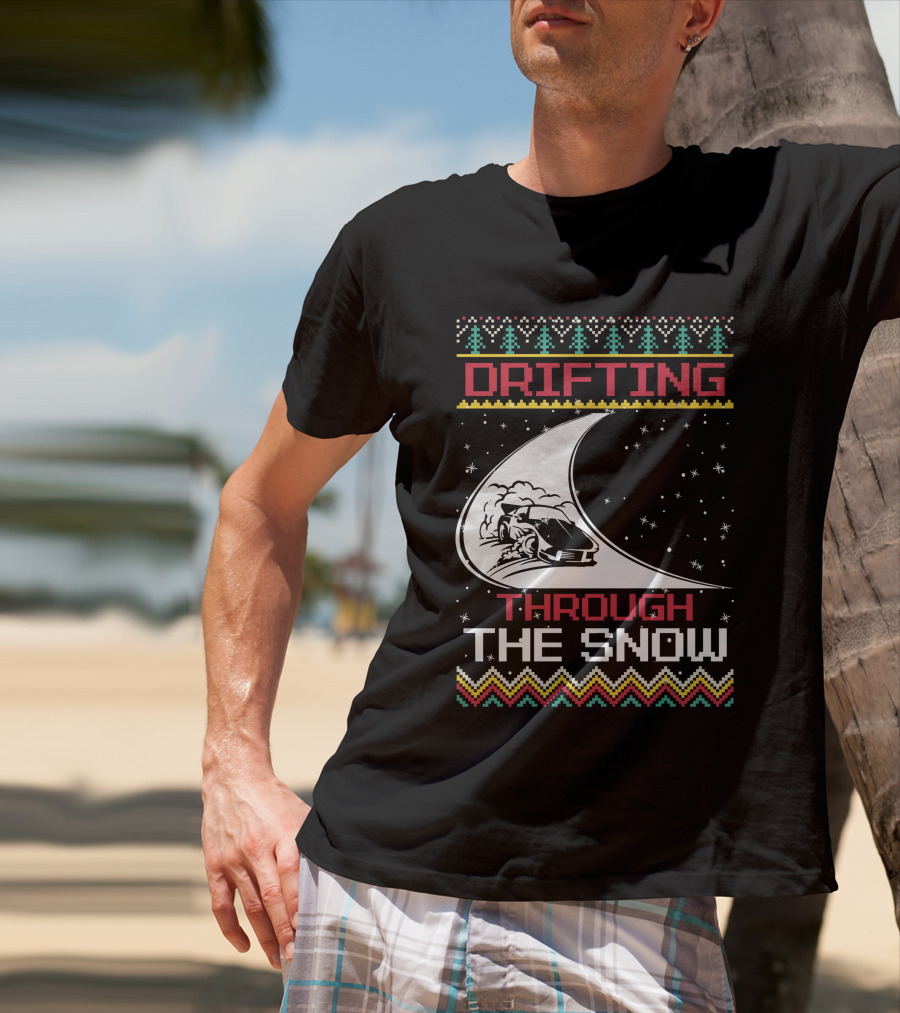 Drifting Through The Snow Racing Car Christmas Trees Snowflakes T-Shirt