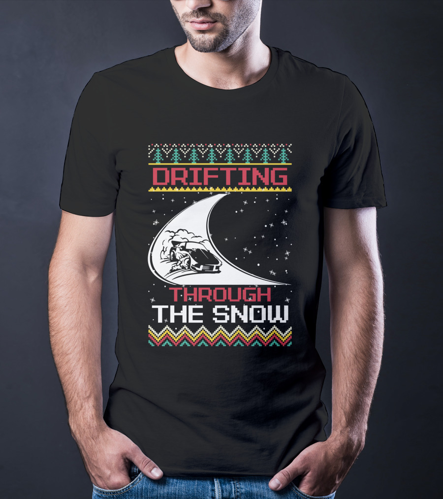 Drifting Through The Snow Racing Car Christmas Trees Snowflakes T-Shirt