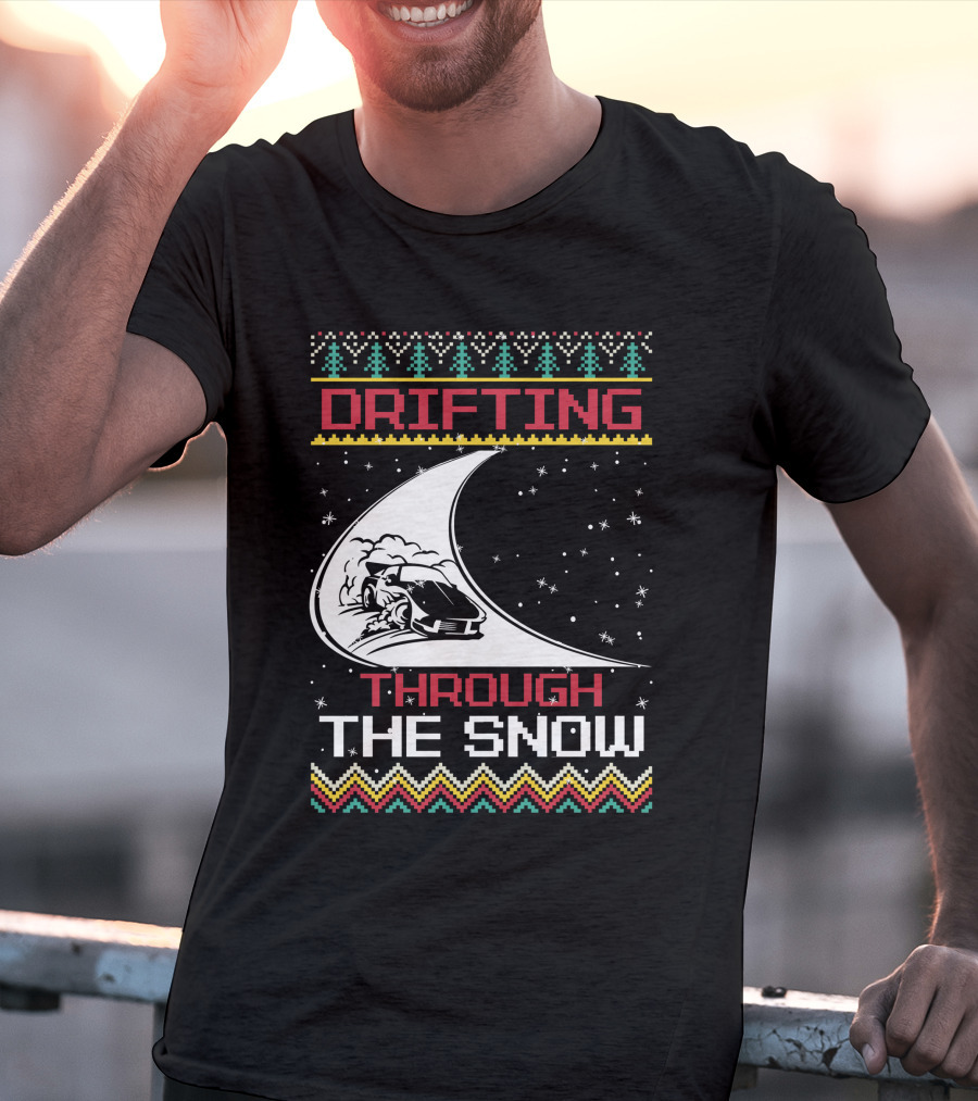 Drifting Through The Snow Racing Car Christmas Trees Snowflakes T-Shirt
