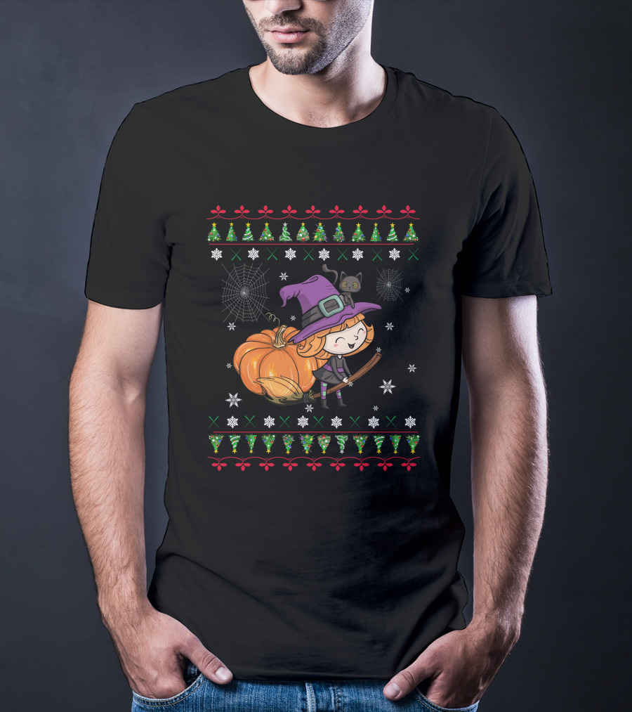 Cute Witch And Pumpkin Halloween Ugly T-Shirt