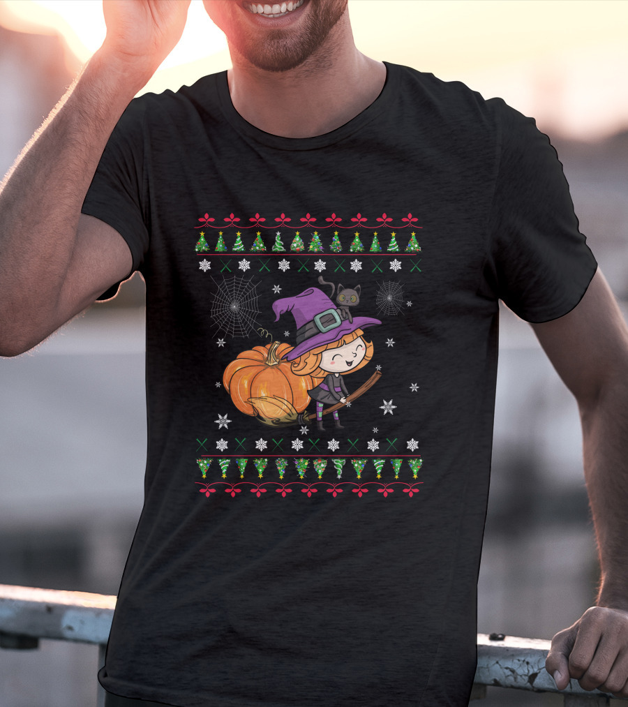 Cute Witch And Pumpkin Halloween Ugly T-Shirt