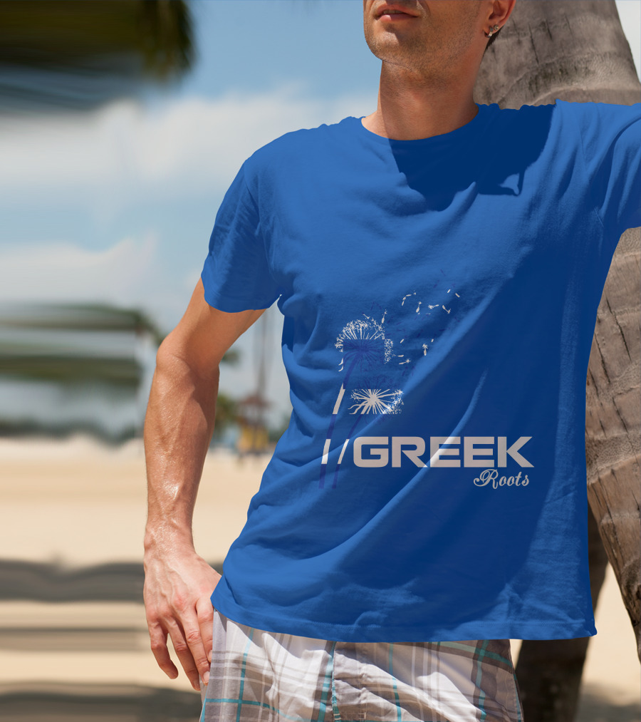 GREEK ROOTS Dandelion Blossom Blue Background T-Shirt