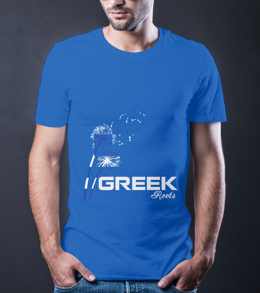 GREEK ROOTS Dandelion Blossom Blue Background T-Shirt