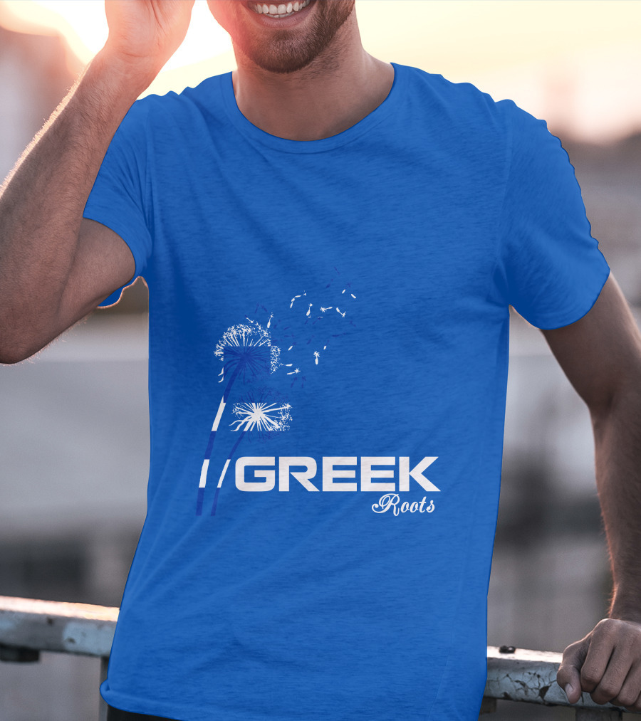 GREEK ROOTS Dandelion Blossom Blue Background T-Shirt