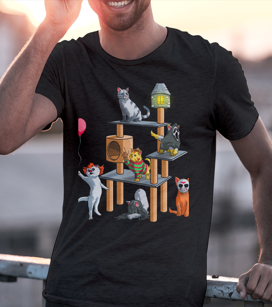 Horror Cats 02 Creepy Clown Balloon Masked Nightmare Play Tower T-Shirt