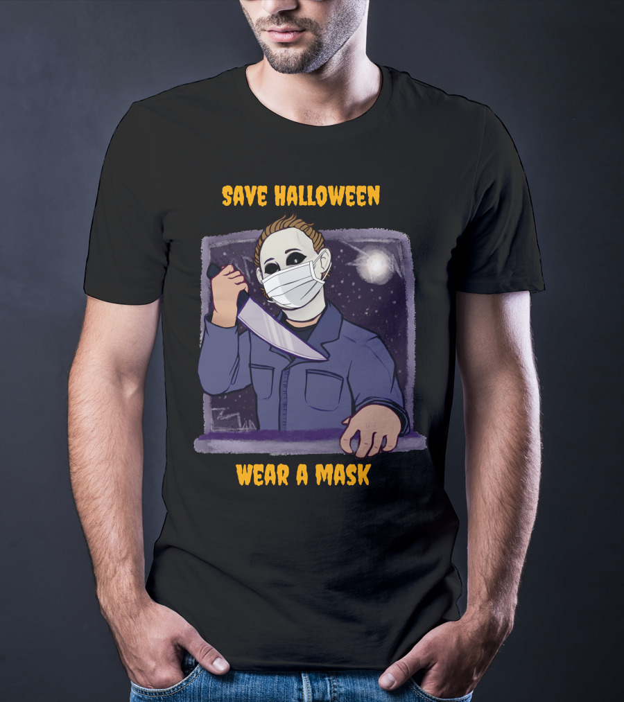 Michael Myers Save Halloween Wear A Mask Horror Knife Scene T-Shirt