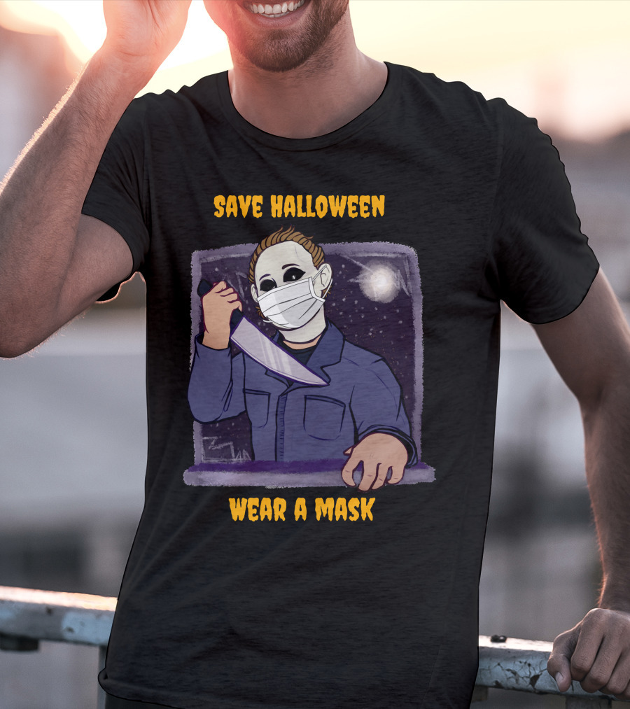Michael Myers Save Halloween Wear A Mask Horror Knife Scene T-Shirt