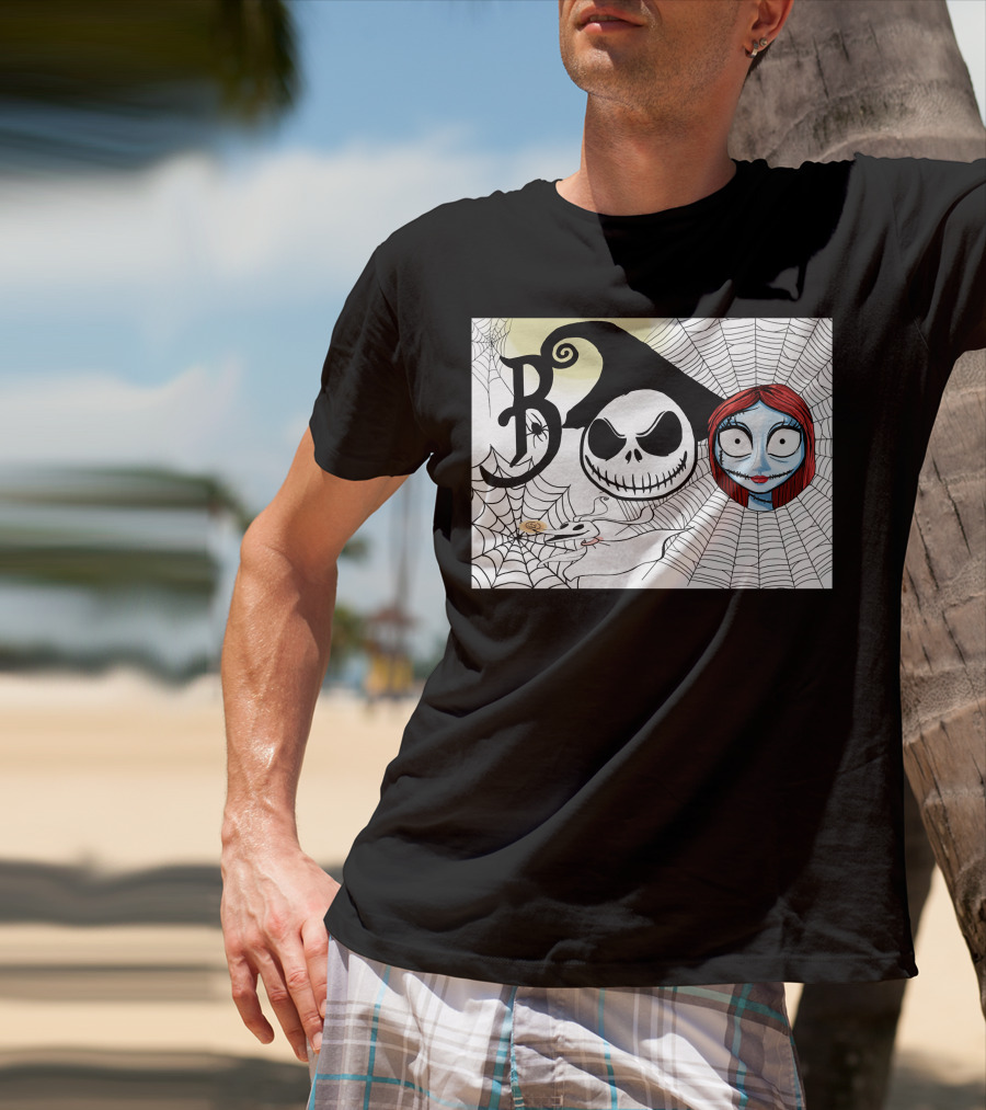 Jack And Sally Boo Halloween Nightmare Web T-Shirt