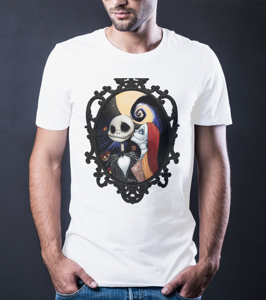 Jack And Sally Nightmare Before Christmas Moonlit Embrace T-Shirt