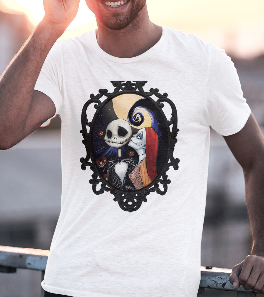 Jack And Sally Nightmare Before Christmas Moonlit Embrace T-Shirt