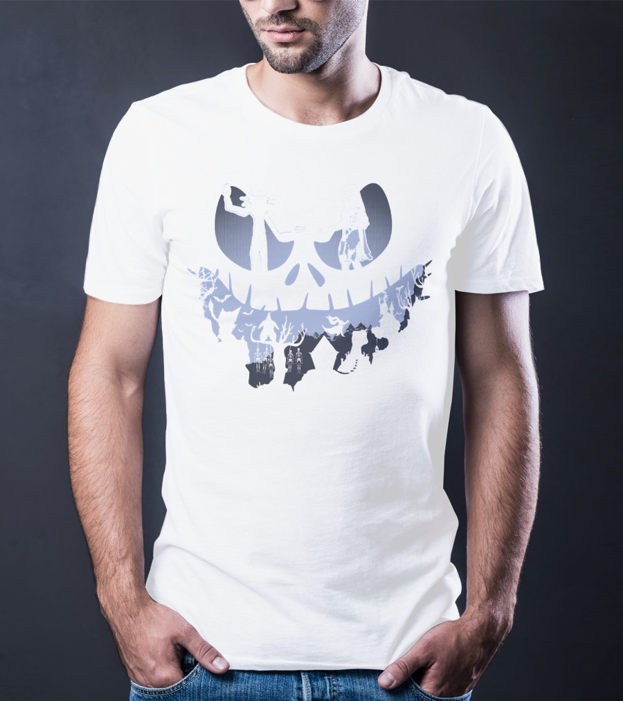 Jack Sally Oogie And Zero Nightmare Characters In Moonlit Scene T-Shirt