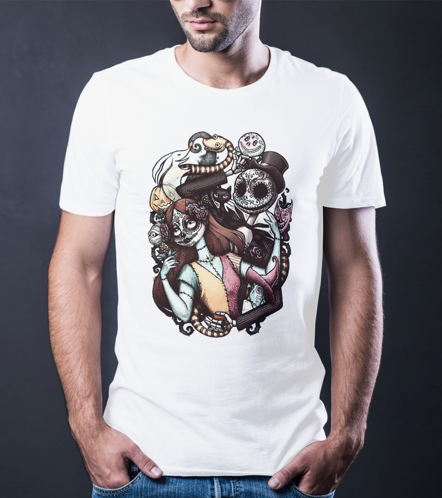 Jack Skellington Sally Zero Nightmare Before Christmas Día De Los Muertos T-Shirt