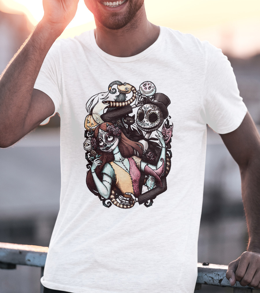 Jack Skellington Sally Zero Nightmare Before Christmas Día De Los Muertos T-Shirt