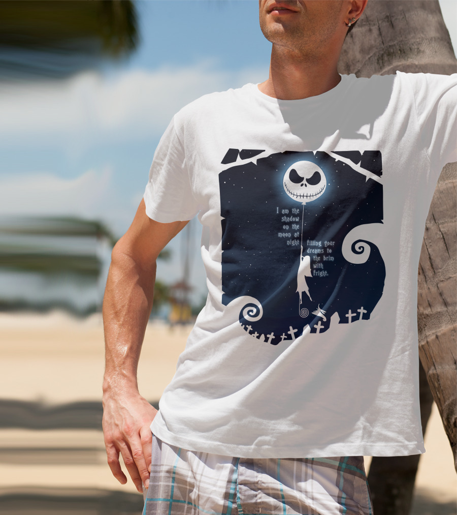Jack Skellington Sally Zero Shadow On The Moon At Night Filling Your Dreams With Fright T-Shirt