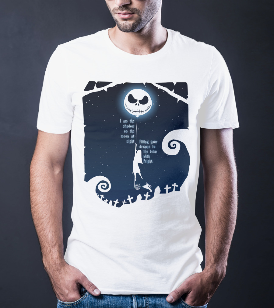 Jack Skellington Sally Zero Shadow On The Moon At Night Filling Your Dreams With Fright T-Shirt