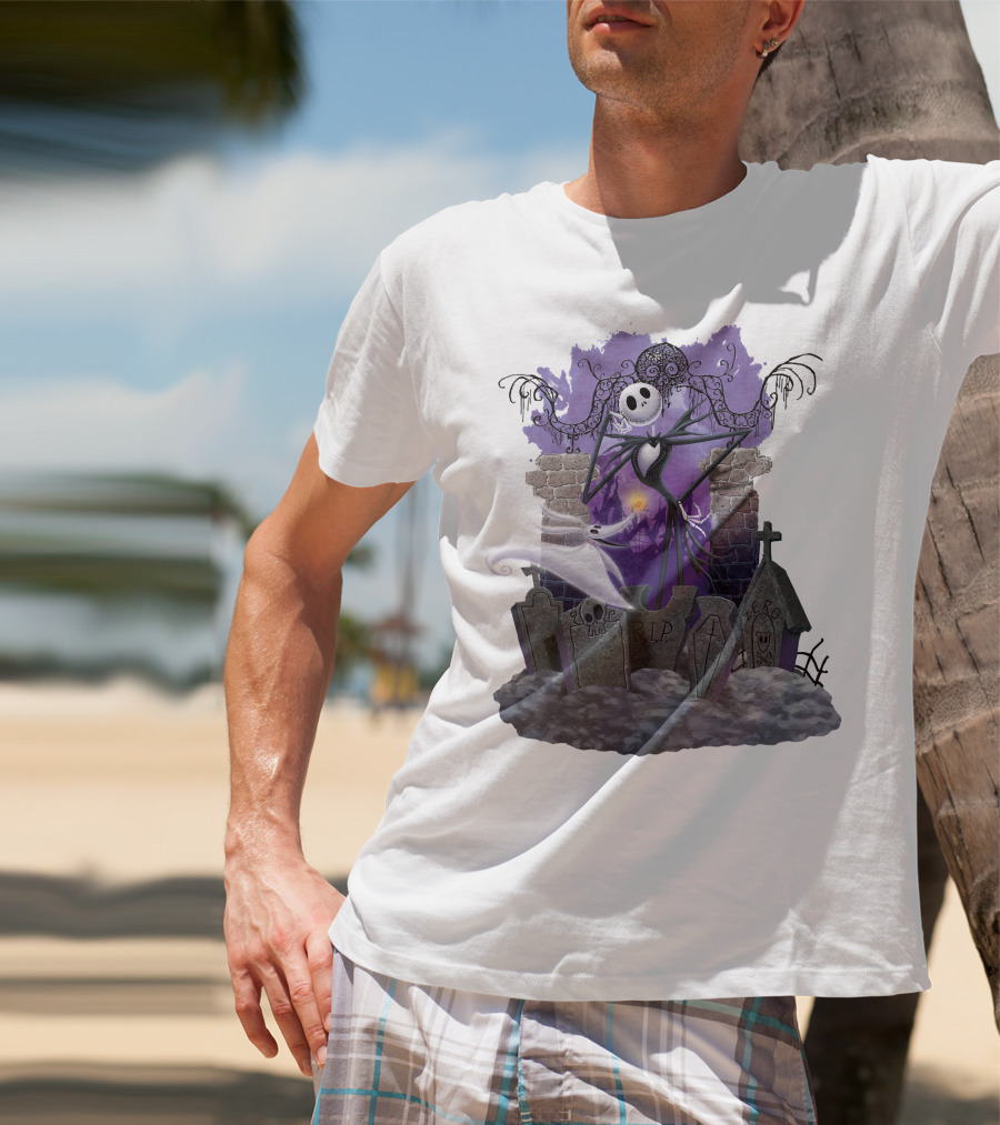 Jack Skellington Zero RIP Graveyard Scene With Ghostly Dog And Gothic Elements T-Shirt