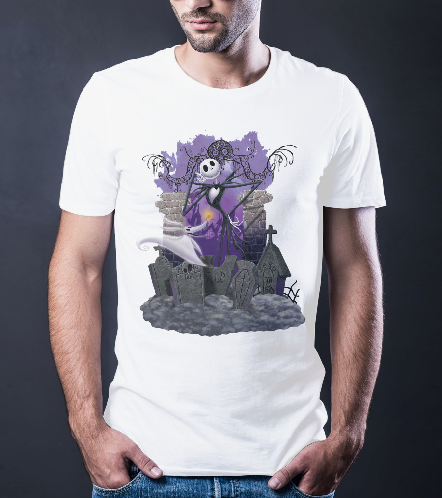Jack Skellington Zero RIP Graveyard Scene With Ghostly Dog And Gothic Elements T-Shirt