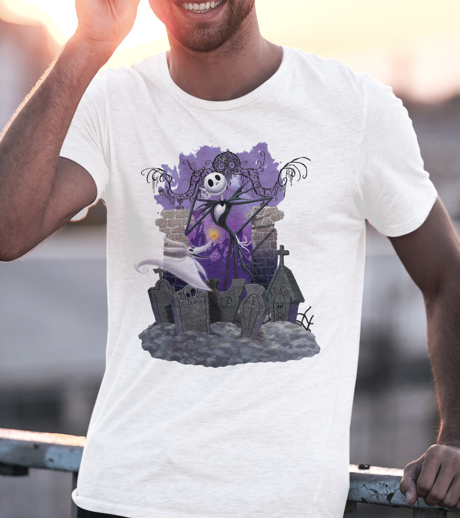 Jack Skellington Zero RIP Graveyard Scene With Ghostly Dog And Gothic Elements T-Shirt