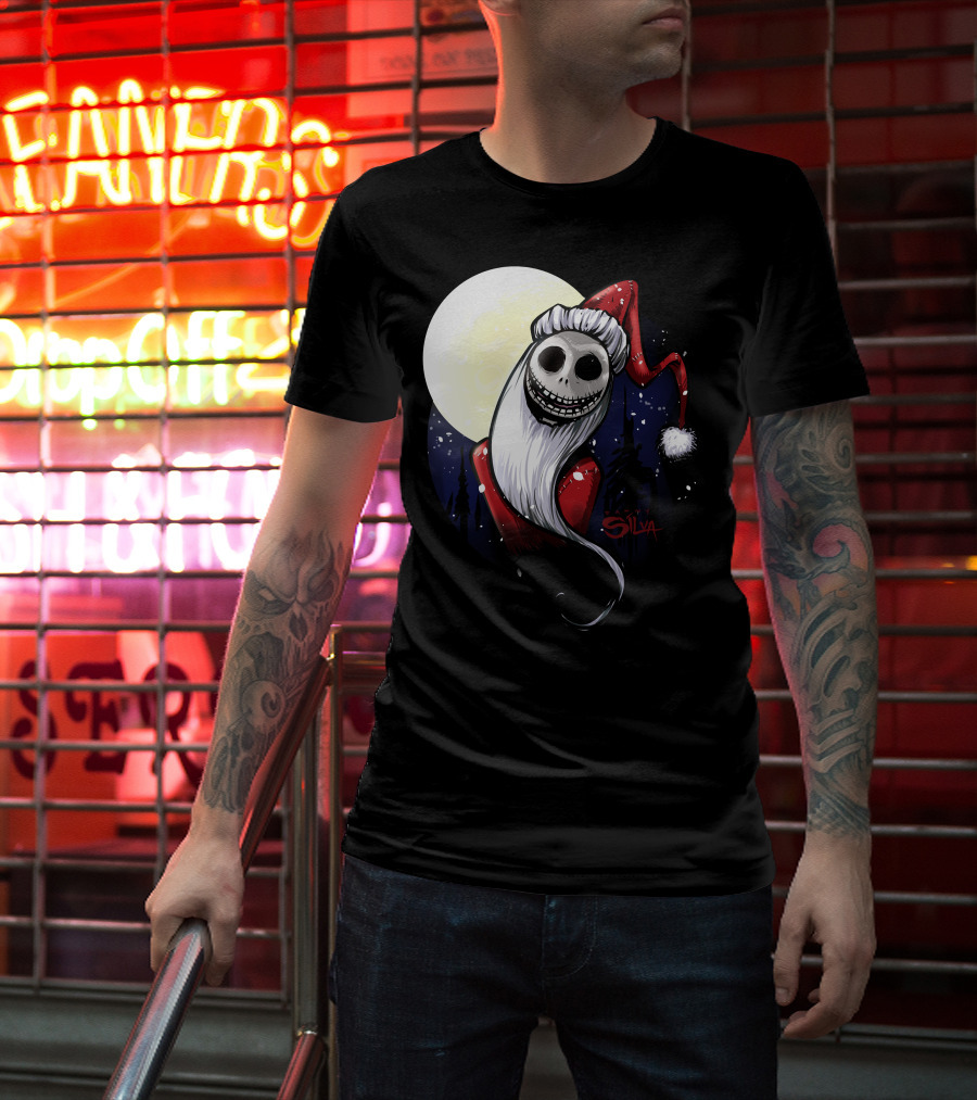 Santa Jack Skellington Moon Silva T-Shirt