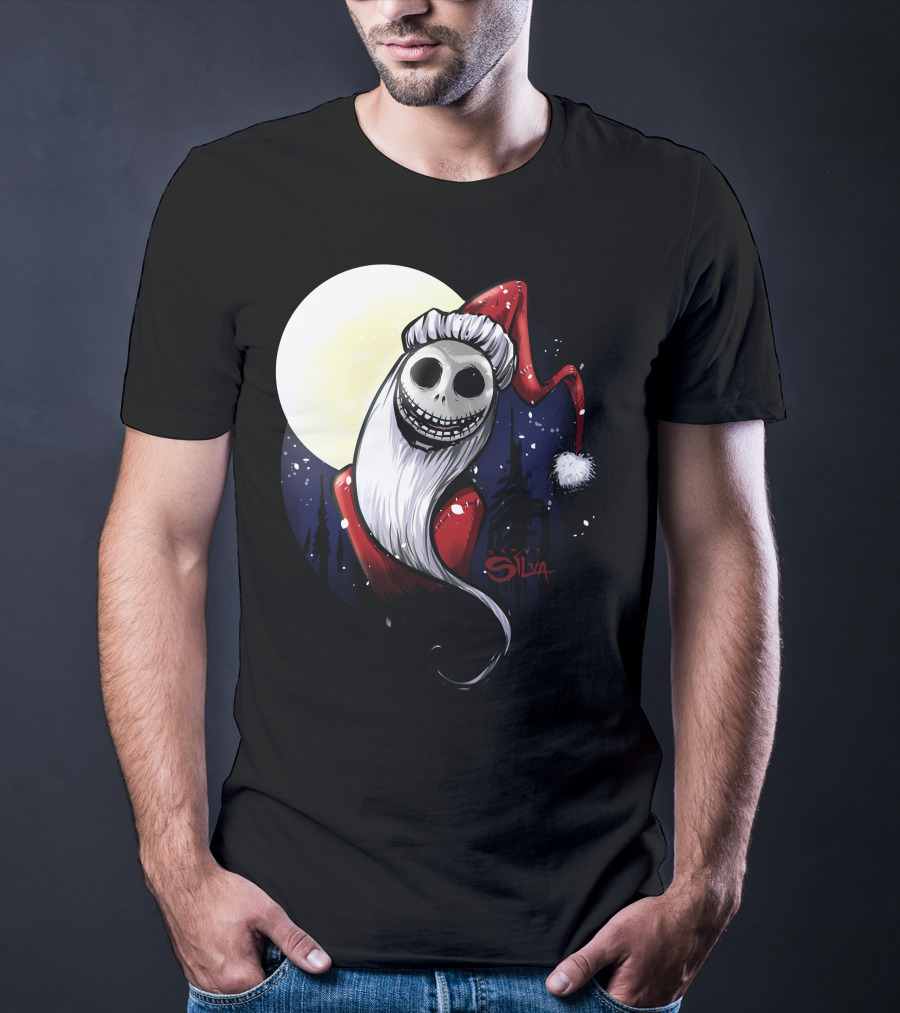 Santa Jack Skellington Moon Silva T-Shirt