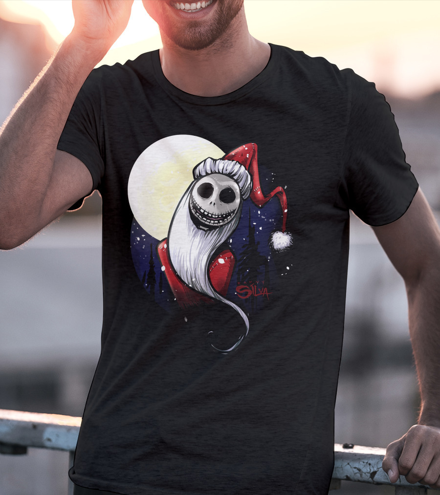 Santa Jack Skellington Moon Silva T-Shirt