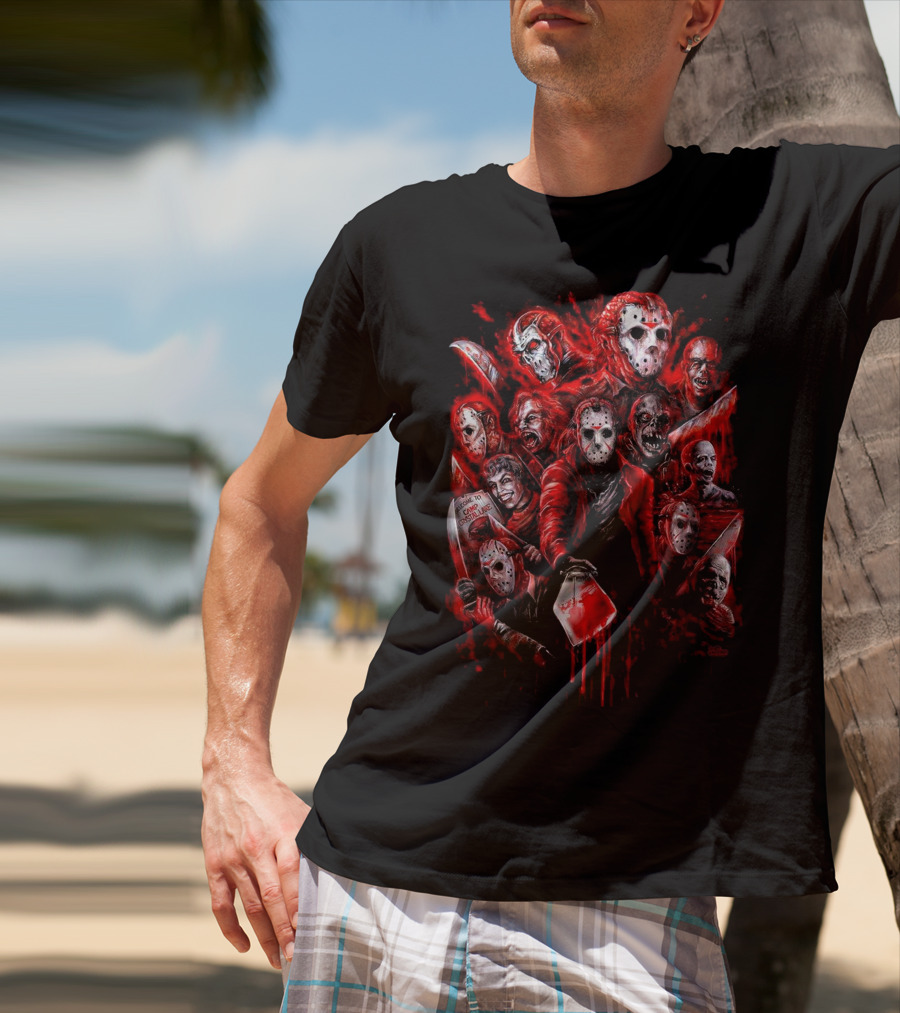 Jason Voorhees Blood Mask Horror Collage T-Shirt