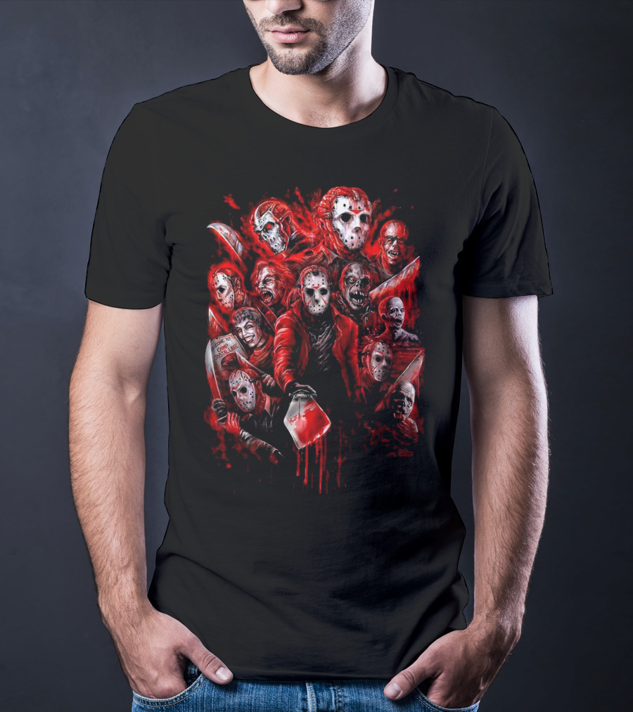Jason Voorhees Blood Mask Horror Collage T-Shirt