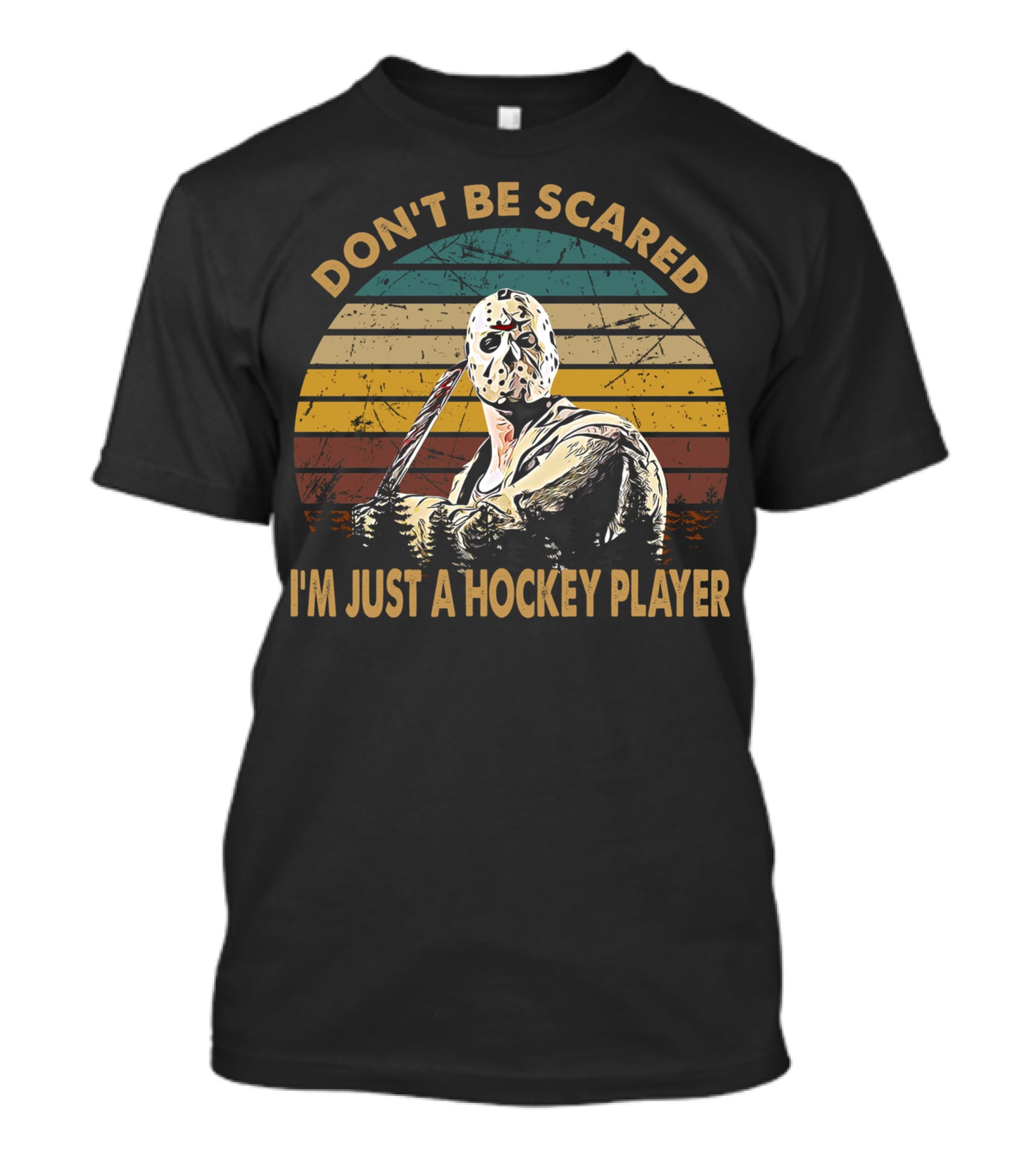 Don't Be Scared I'm Just A Hockey Player Vintage Style Retro Mask T-Shirt