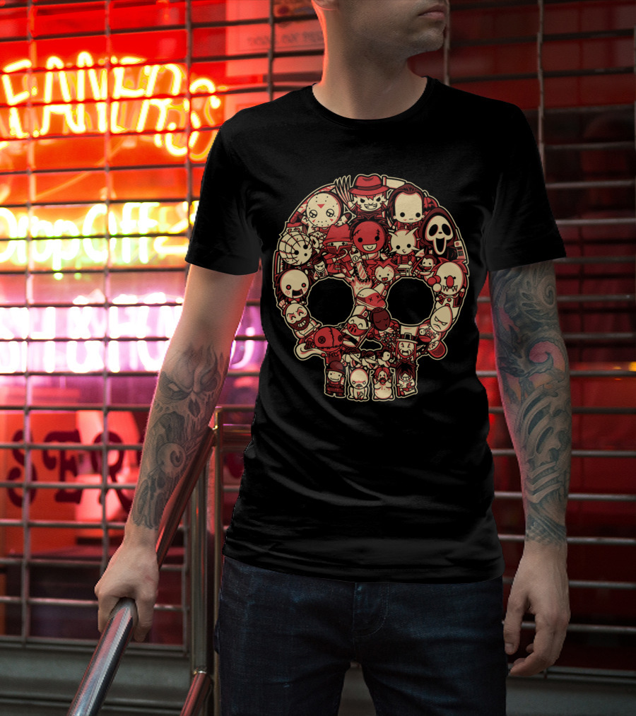 Horror Baby Cute Skull Icon Collage Featuring Classic Movie Characters T-Shirt