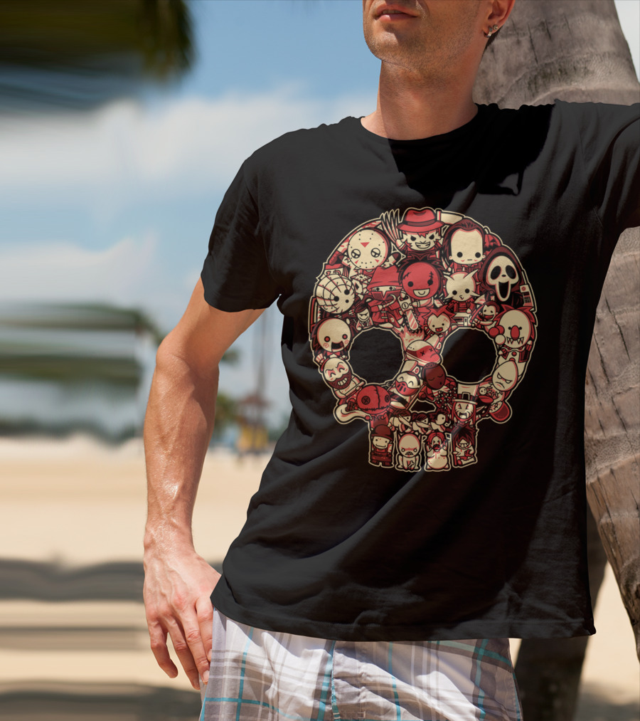 Horror Baby Cute Skull Icon Collage Featuring Classic Movie Characters T-Shirt