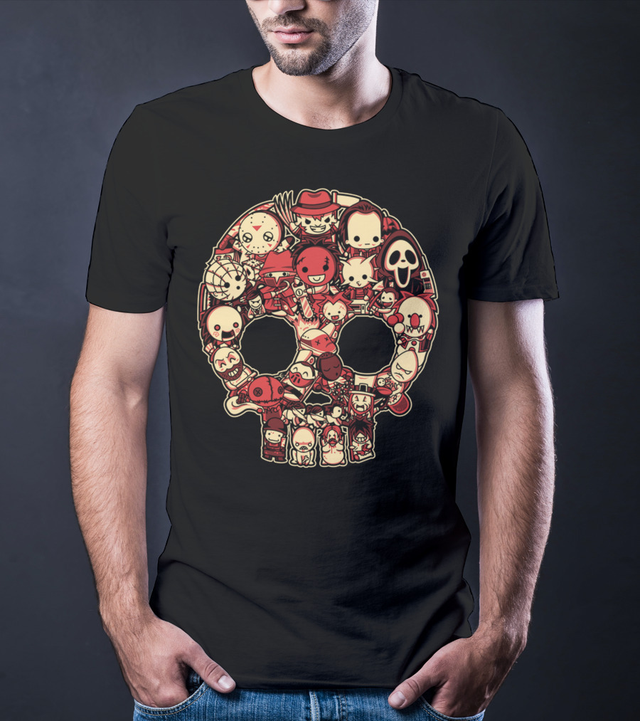 Horror Baby Cute Skull Icon Collage Featuring Classic Movie Characters T-Shirt
