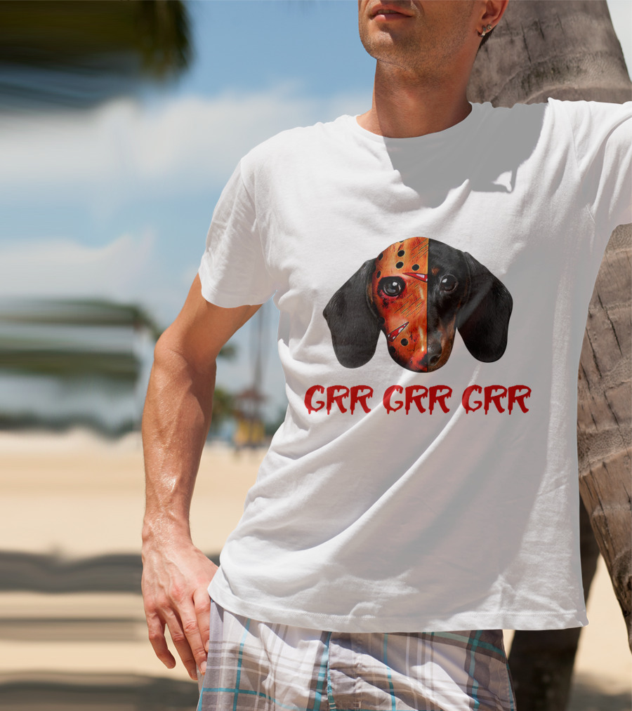 Ch Ch Ch Grr Grr Dachshund Jason Mask Mashup T-Shirt