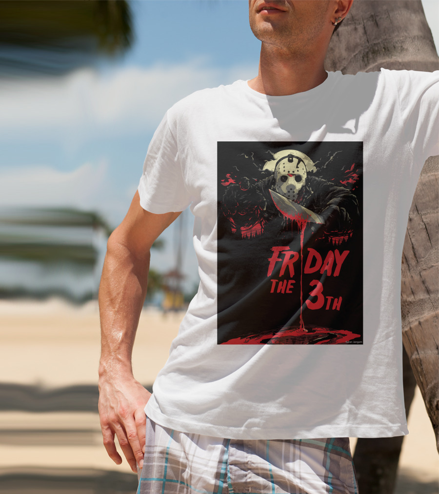 Friday The 13th Jason Mask And Knife Horror Scene T-Shirt