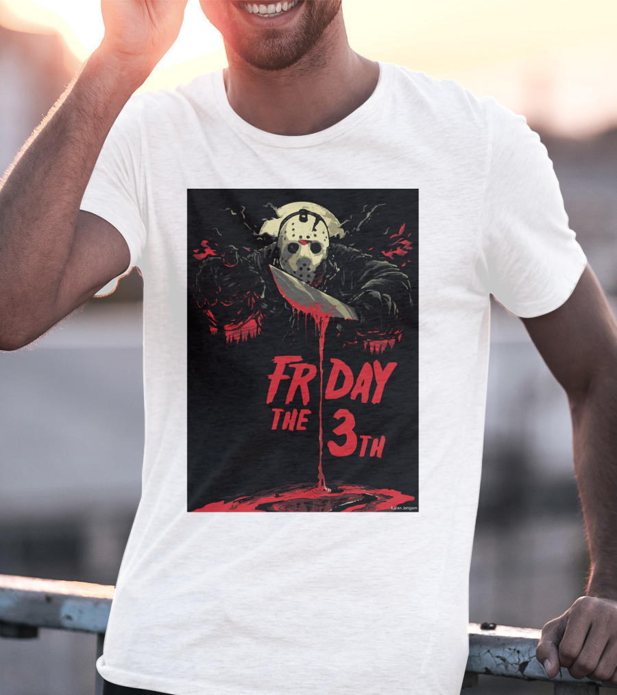Friday The 13th Jason Mask And Knife Horror Scene T-Shirt