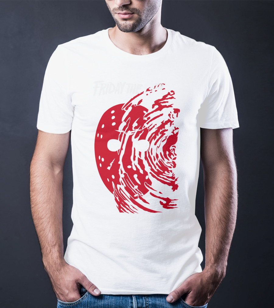 Friday The 13th Jason Mask Horror Movie Iconic Red Swirl T-Shirt