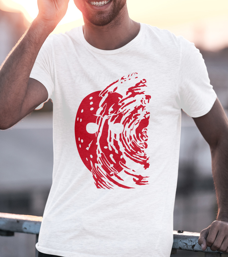 Friday The 13th Jason Mask Horror Movie Iconic Red Swirl T-Shirt