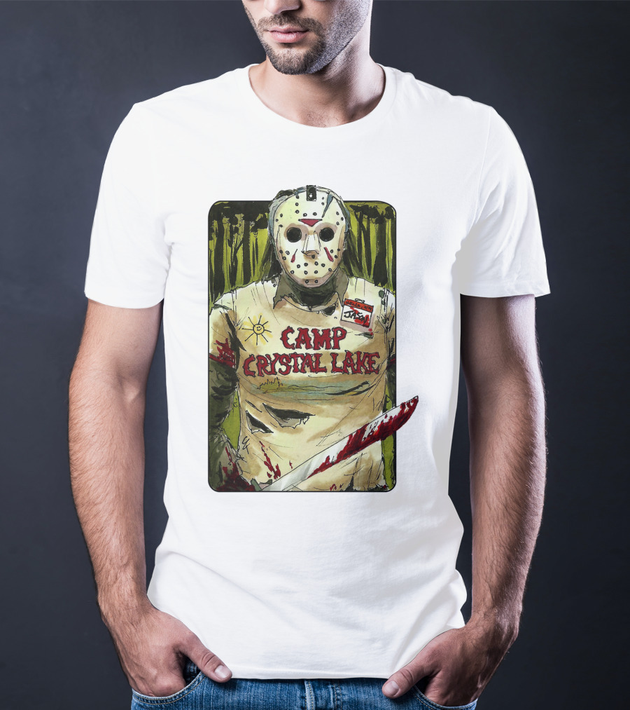 Jason Camp Crystal Lake Horror Mask Blood Stained Machete T-Shirt