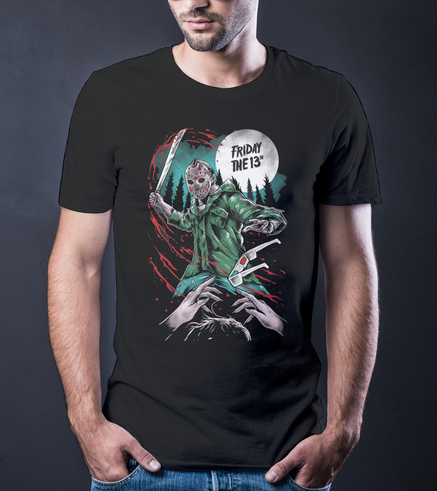 Friday The 13th Jason Vorhees Mask And Machete Horror Scene T-Shirt