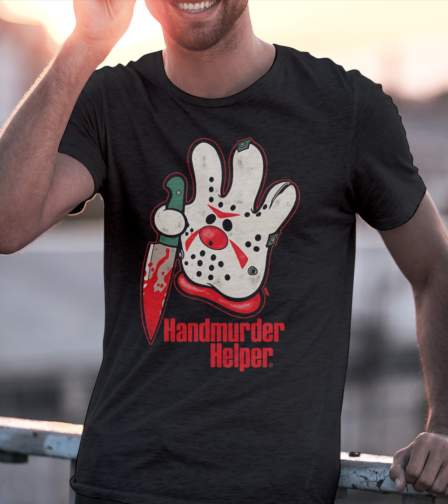 Handmurder Helper Bloody Knife Orange Glove Mask T-Shirt