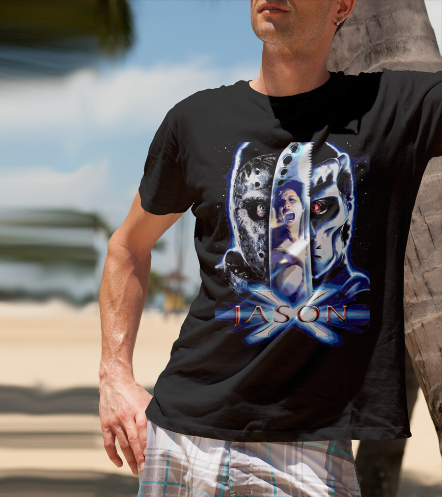 Jason X Horror Iconic Mask And Knife T-Shirt