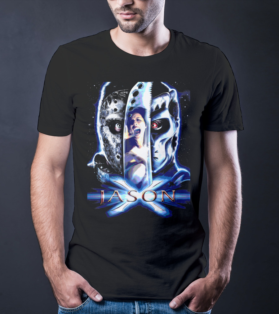 Jason X Horror Iconic Mask And Knife T-Shirt