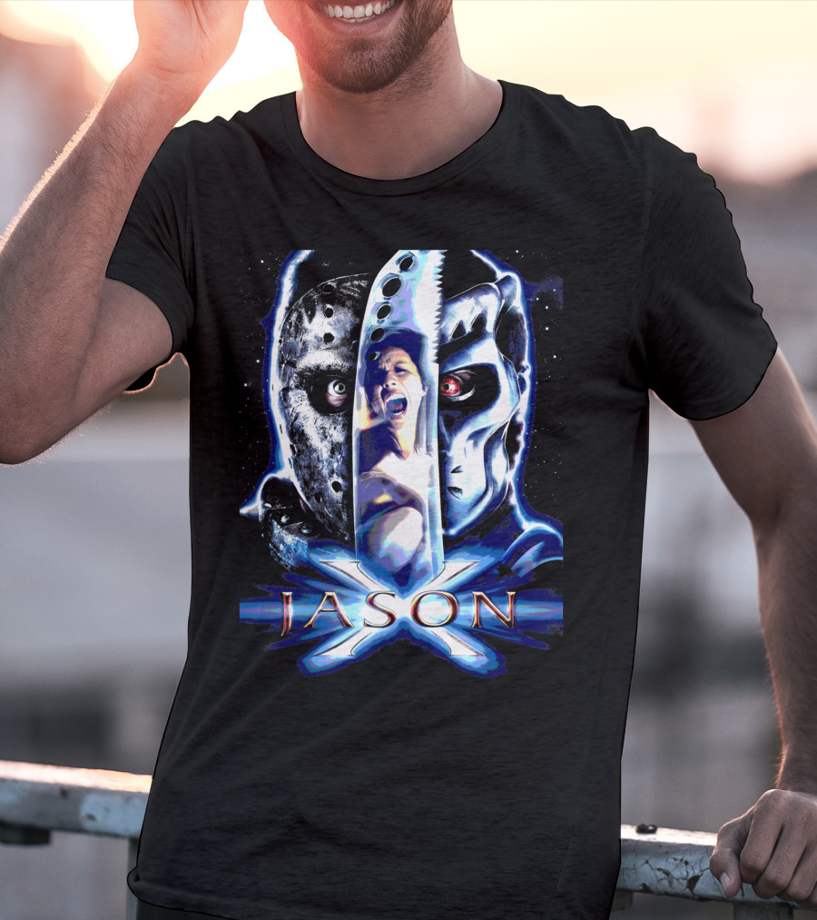 Jason X Horror Iconic Mask And Knife T-Shirt