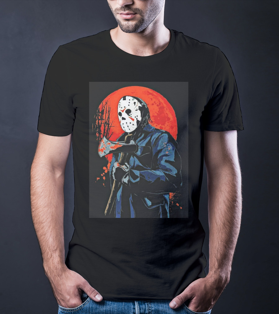 Jason Voorhees Blood Moon Axe Mask Horror T-Shirt