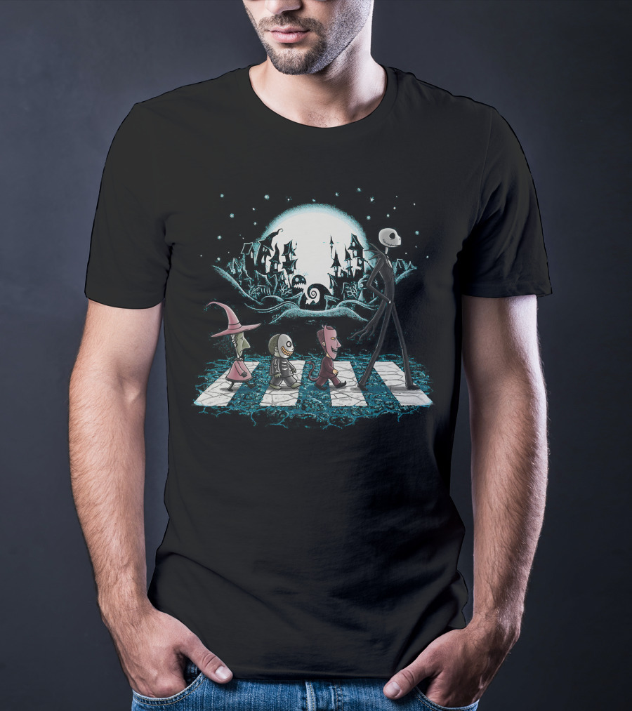 The Nightmare Before Christmas Jack Skellington Lock Shock Barrel Abbey Road Scene T-Shirt